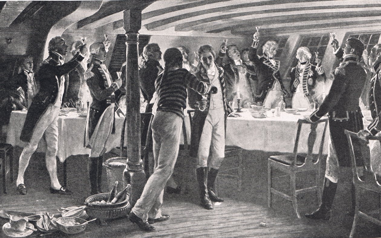Kvällen före slaget vid Köpenhamn, illustration från "British Battles on Land and Sea", utgiven av Cassell, London, omkring 1910. av Thomas Davidson