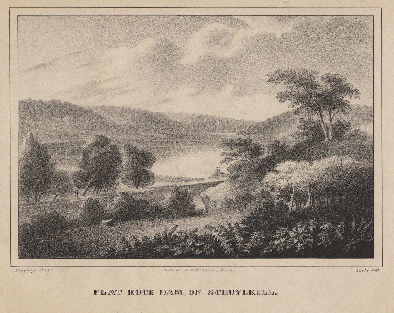 Flat Rock Dam, på Schuylkill, graverad av Moses Swett, 1827 av Thomas Doughty