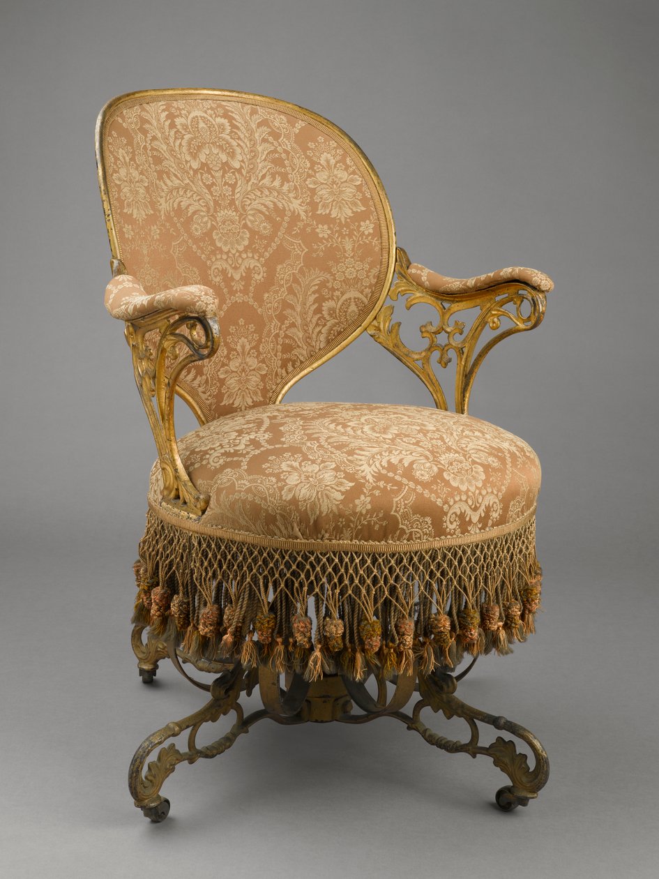 Centripetal Spring Chair, c.1849-58 (gjutjärn, trä, modern klädsel, modern klädsel, originalfransar) av Thomas E. Warren