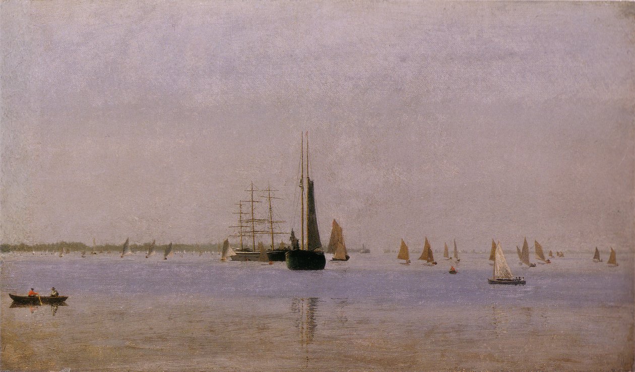 Fartyg och segelbåtar på Delaware av Thomas Eakins