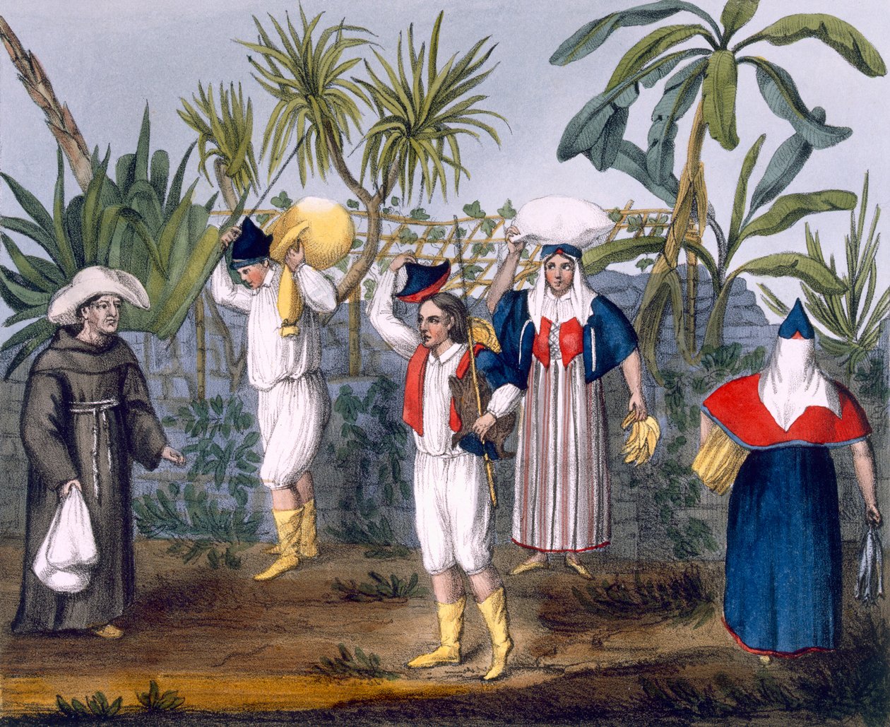 Costume of the Gambia, skylt nr.9 från "Excursions in Madeira and Porto Santo..", pub. George B. Whittaker, London 1825 av Thomas Edward Bowditch