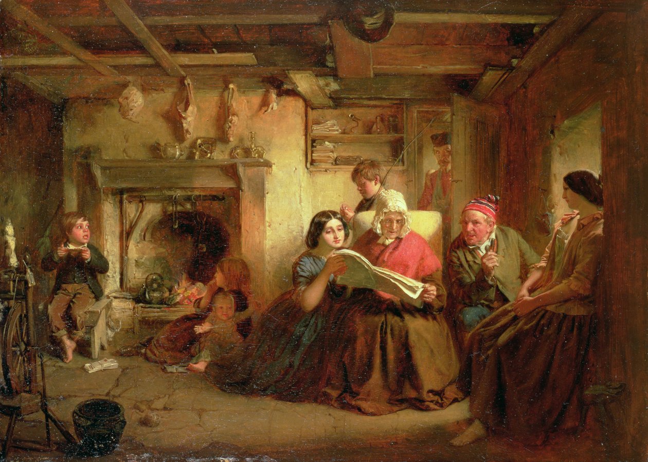 Soldatens återkomst (olja på förberedd bräda) av Thomas Faed
