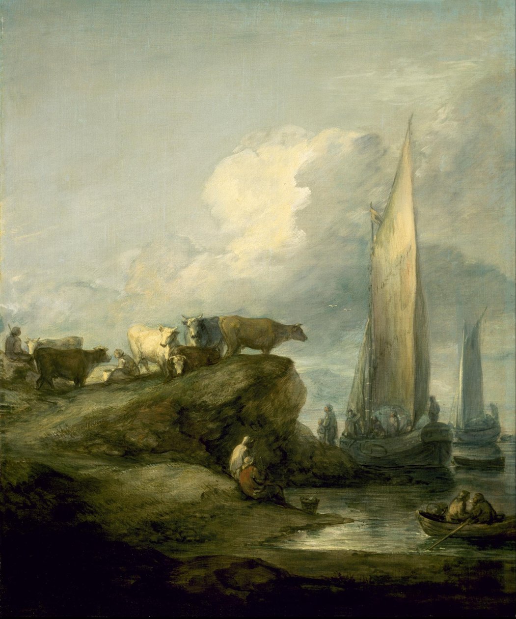 Kustscen med sjöfart och nötkreatur av Thomas Gainsborough