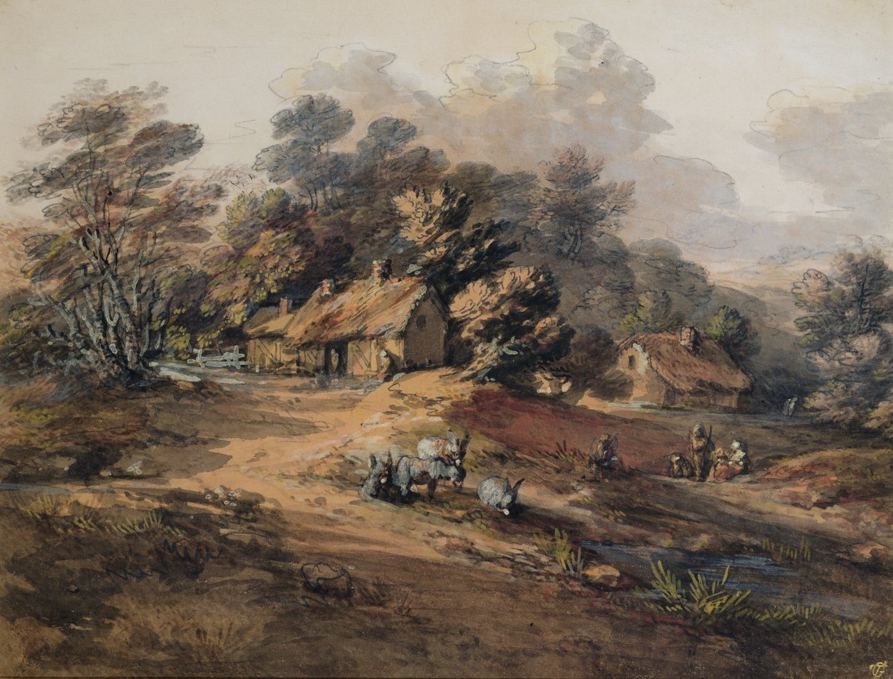 Bönder och åsnor nära stugor vid kanten av en skog av Thomas Gainsborough