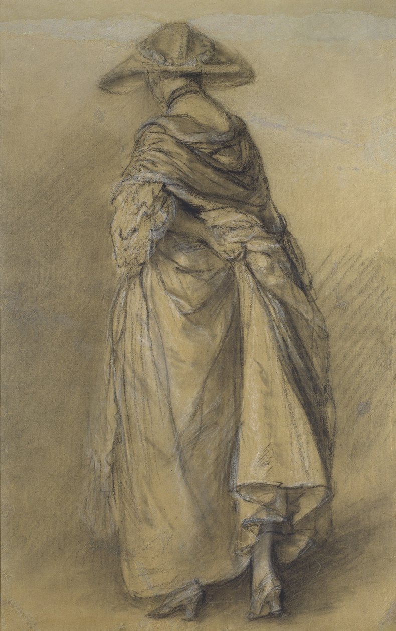 Studie av en kvinna, sedd bakifrån (svart krita och stubbe, förhöjd med vitt på gråaktigt brunt papper) av Thomas Gainsborough