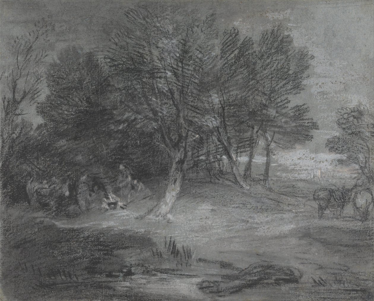 Trädbevuxet landskap med zigenarläger av Thomas Gainsborough