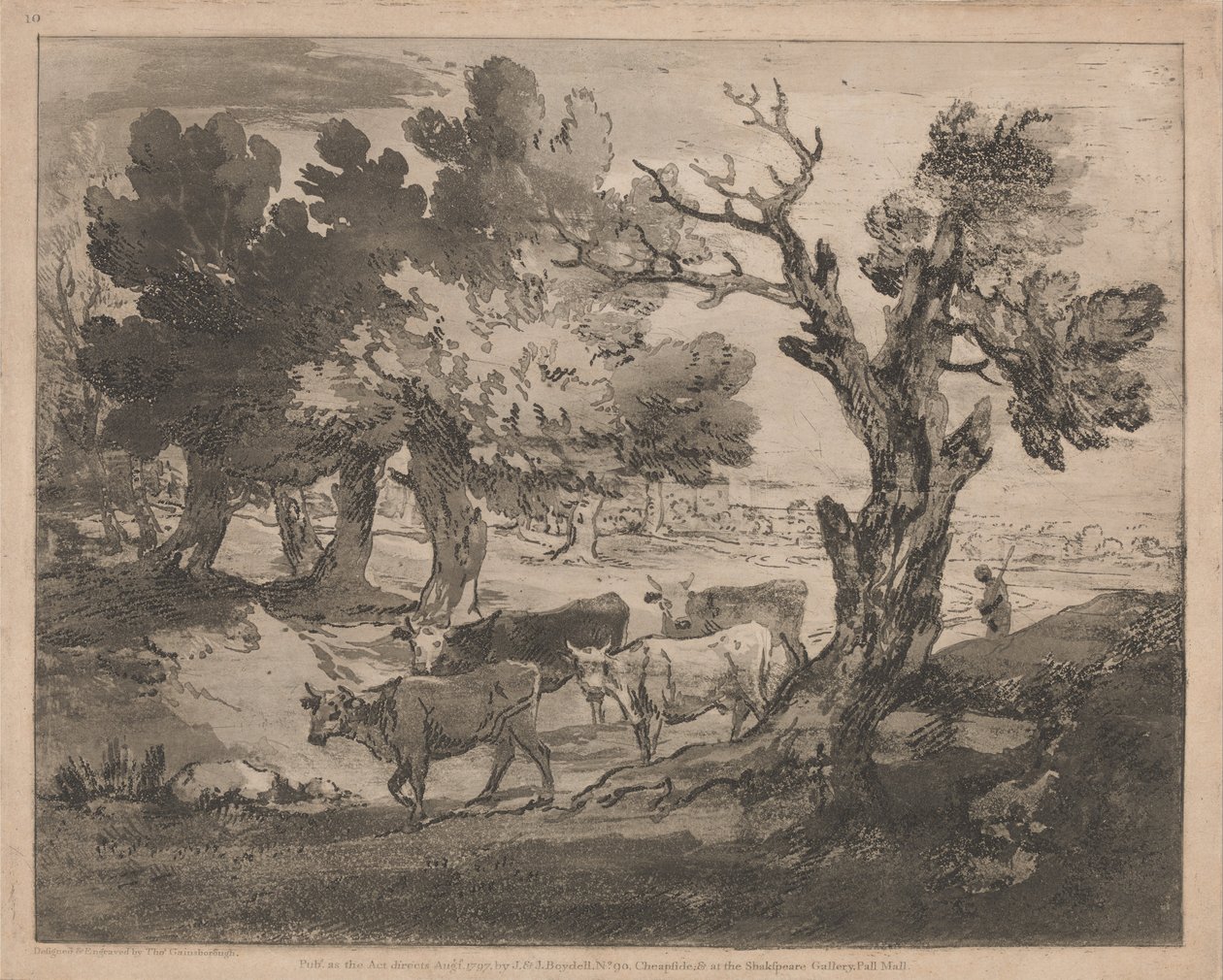 Trädbevuxet landskap med besättare och kor av Thomas Gainsborough