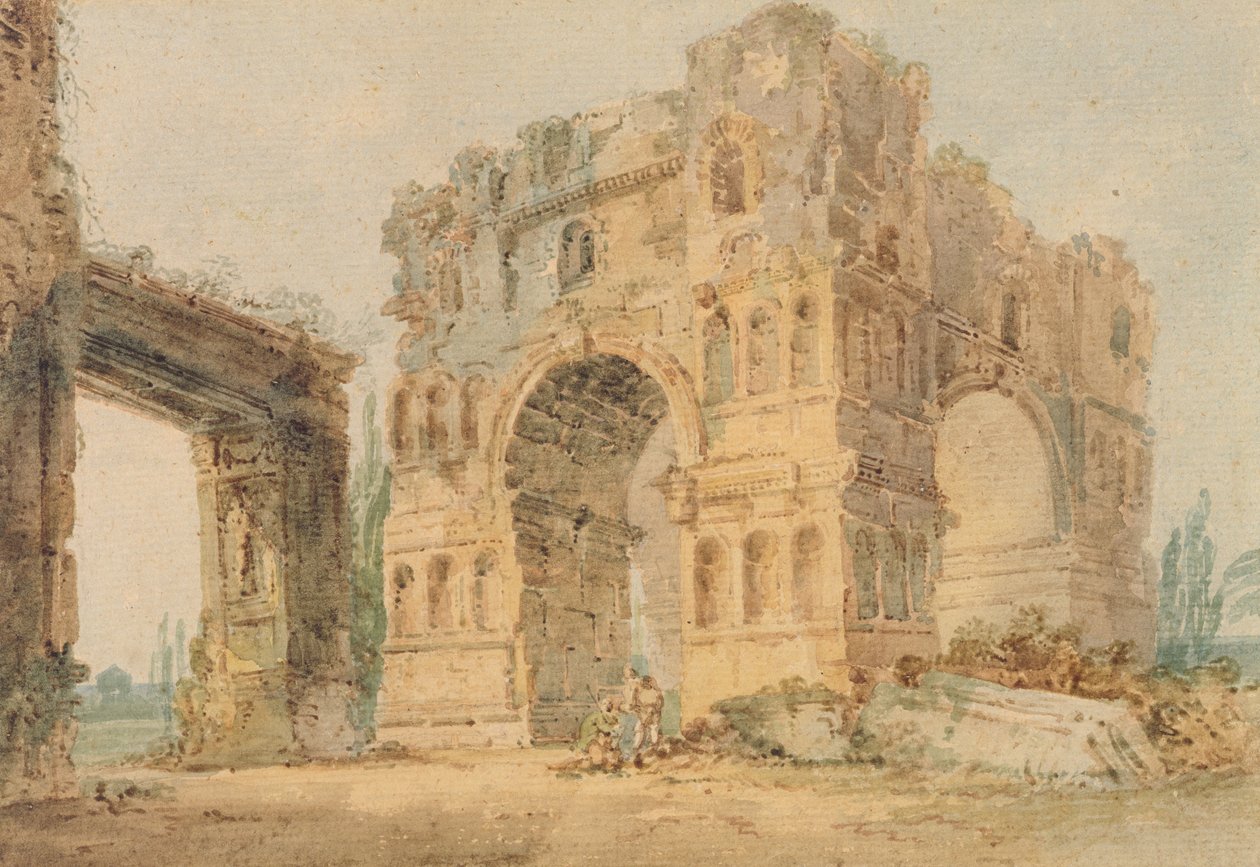 Janusbåge, ca 1798-99 (wc över penna på texturerat papper) av Thomas Girtin
