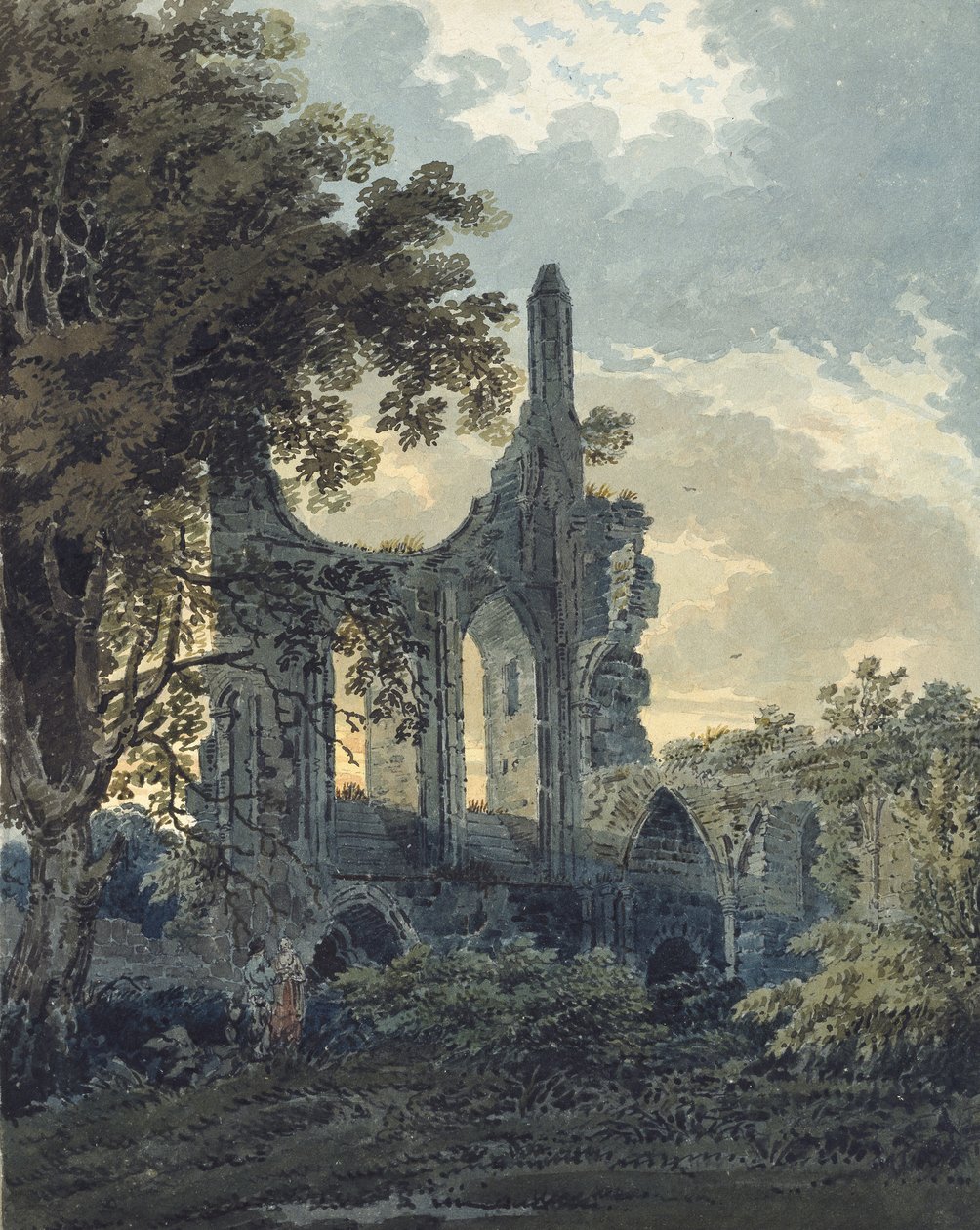 Byland Abbey, Yorkshire, ca 1793 (akvarell berört med svart bläck över indikationer i grafit) av Thomas Girtin