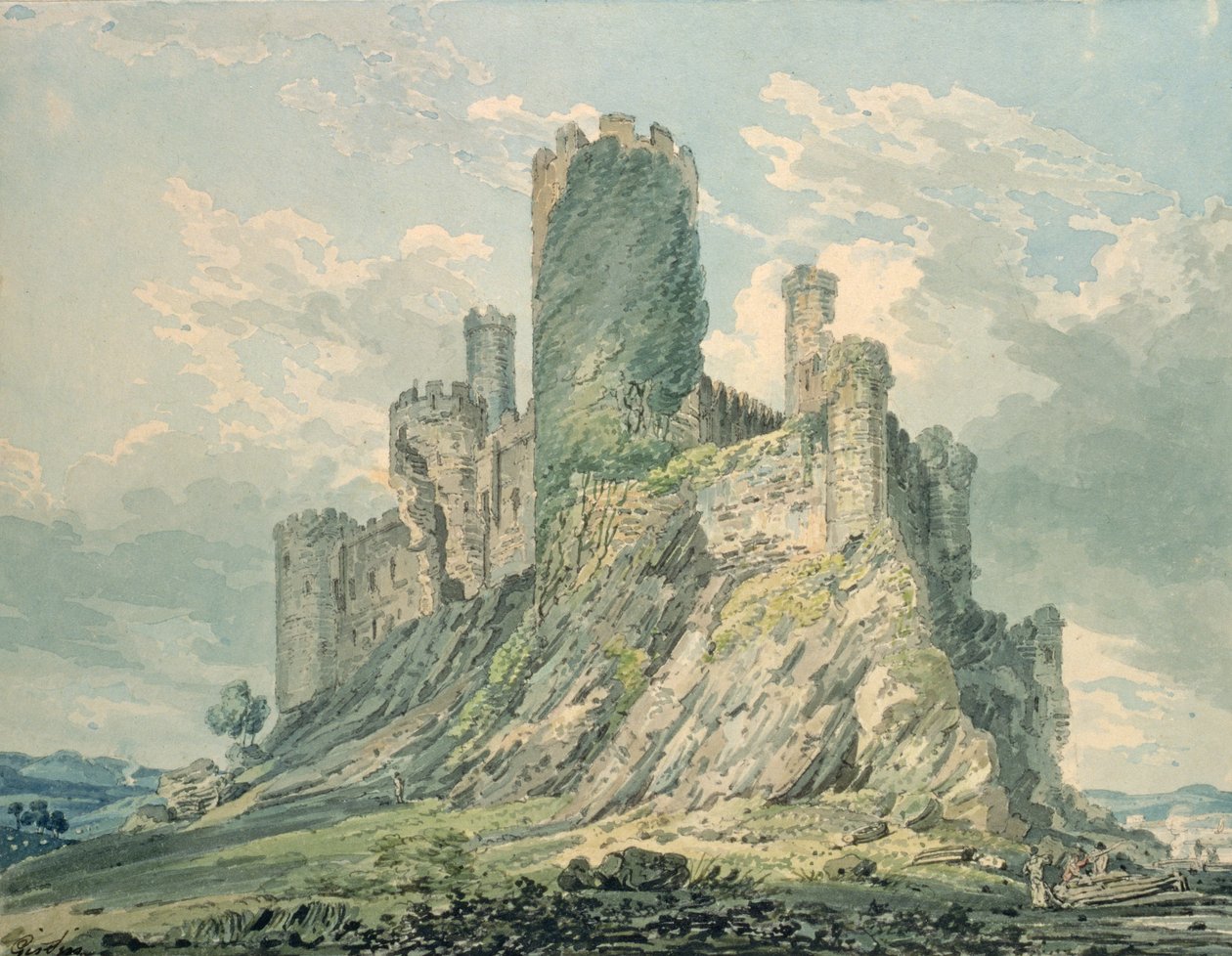Conway Castle, 1700-tal (wc och penna på papper) av Thomas Girtin