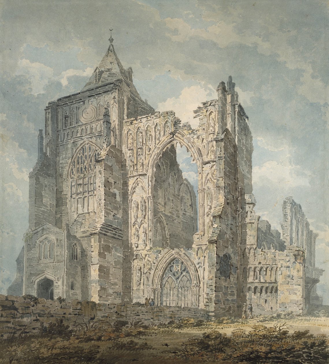 Crowland Abbey, Lincolnshire, 1793-94 (wc över blyerts på papper) av Thomas Girtin