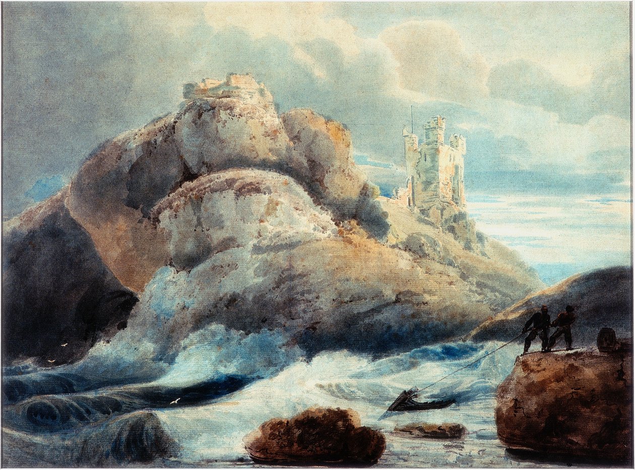 Dunstanburgh Castle - The Lilburn Tower (penna och akvarell på papper) av Thomas Girtin