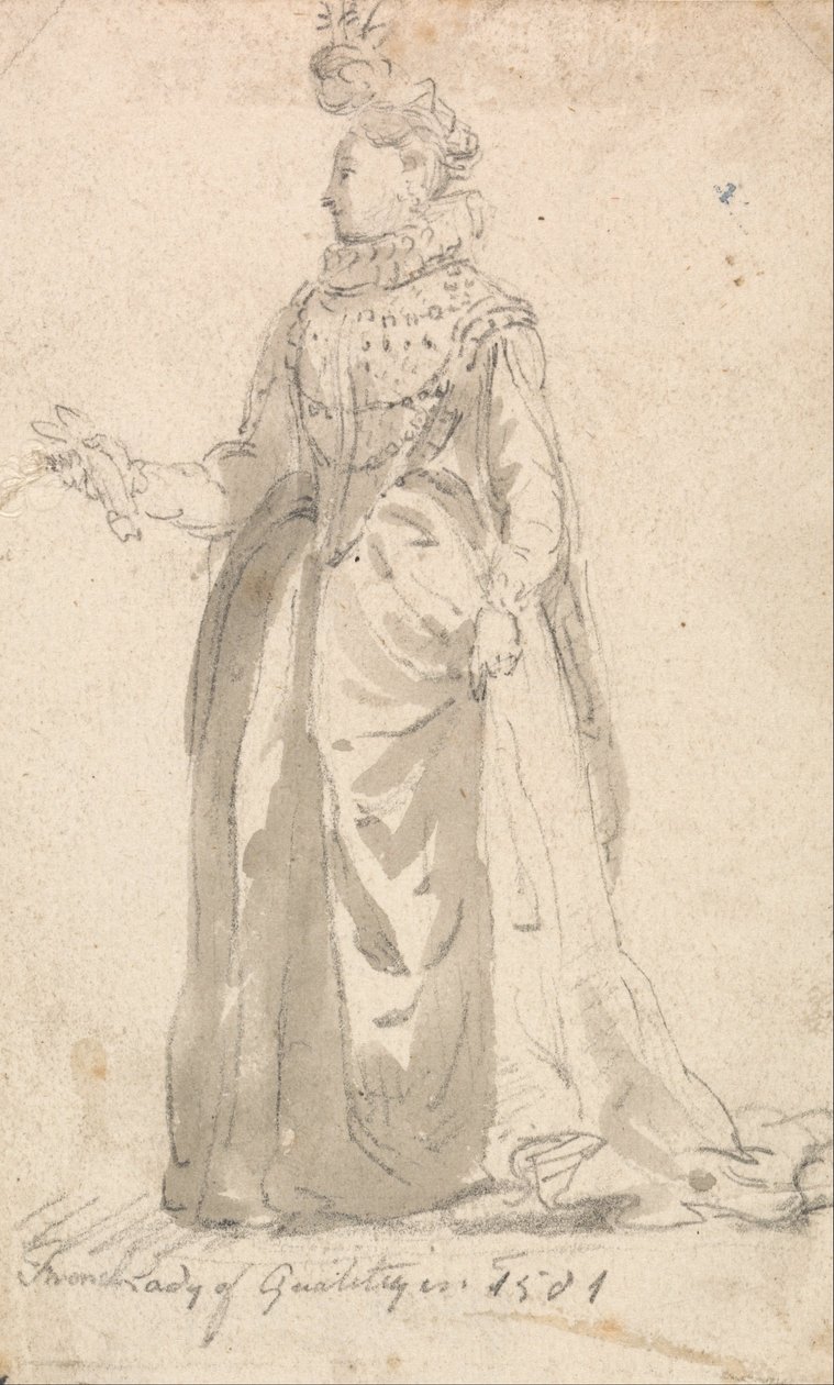 Figurkostymstudie- French Lady of Quality år 1501 av Thomas Girtin