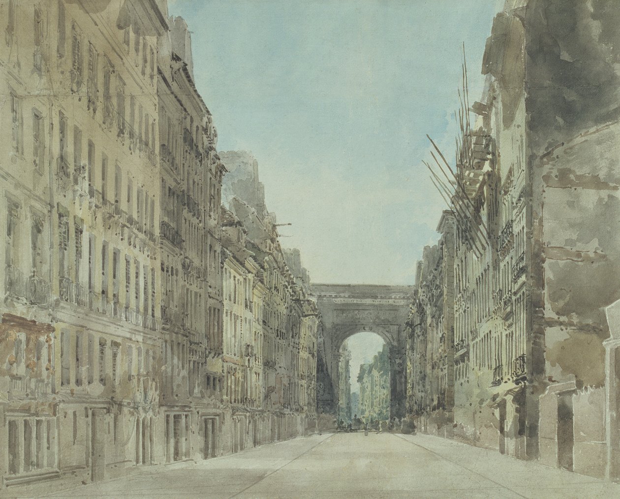 Rue och Porte St Denis, Paris av Thomas Girtin