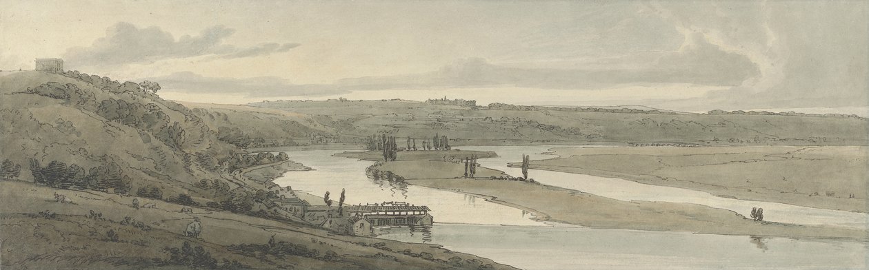 Vattenverken i Marli och St. Germain-en-Laye sett i fjärran, 1802 (handfärgad etsning) av Thomas Girtin