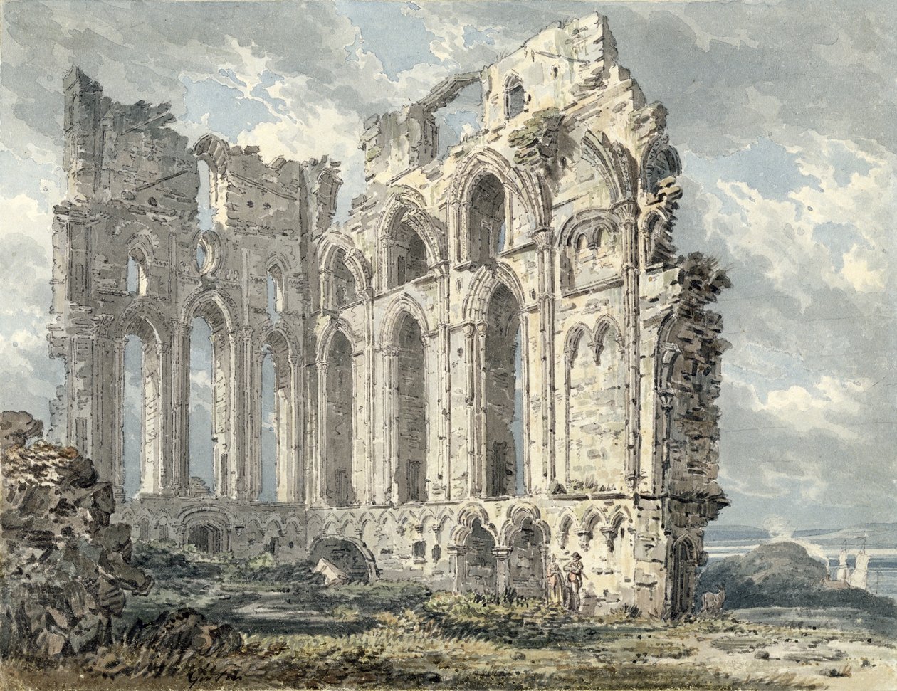 Tynemouth Priory, Northumberland, ca 1792-93 (wc över penna på papper) av Thomas Girtin
