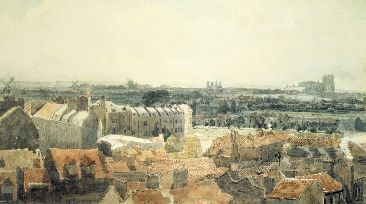 Westminster och Lambeth (wc och penna på papper) av Thomas Girtin