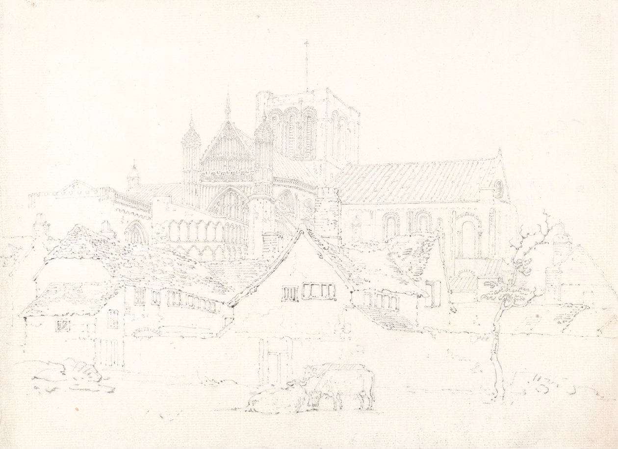 Winchester Cathedral, Hampshire, från nordöstra av Thomas Girtin