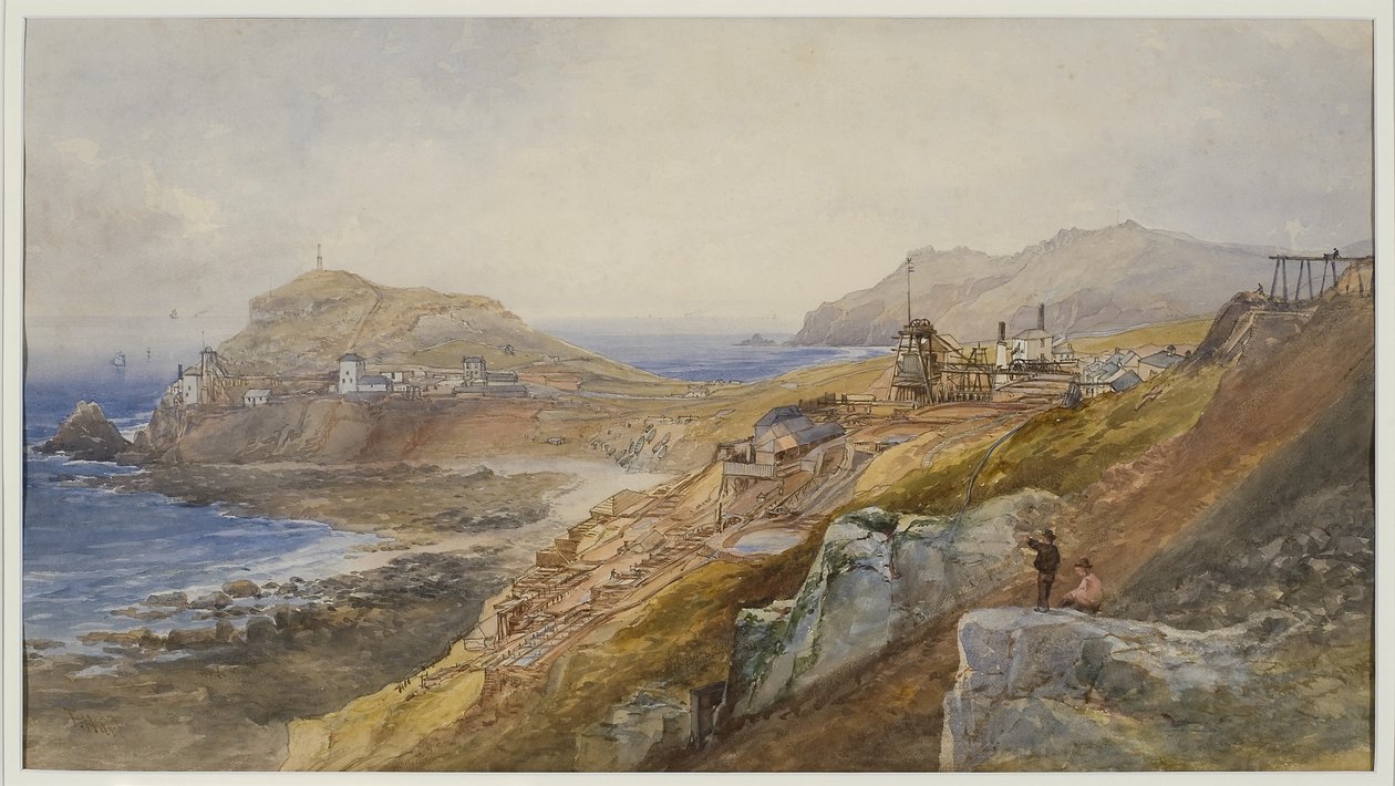 St Just United Mines, ca 1870 (wc på papper) av Thomas Hart