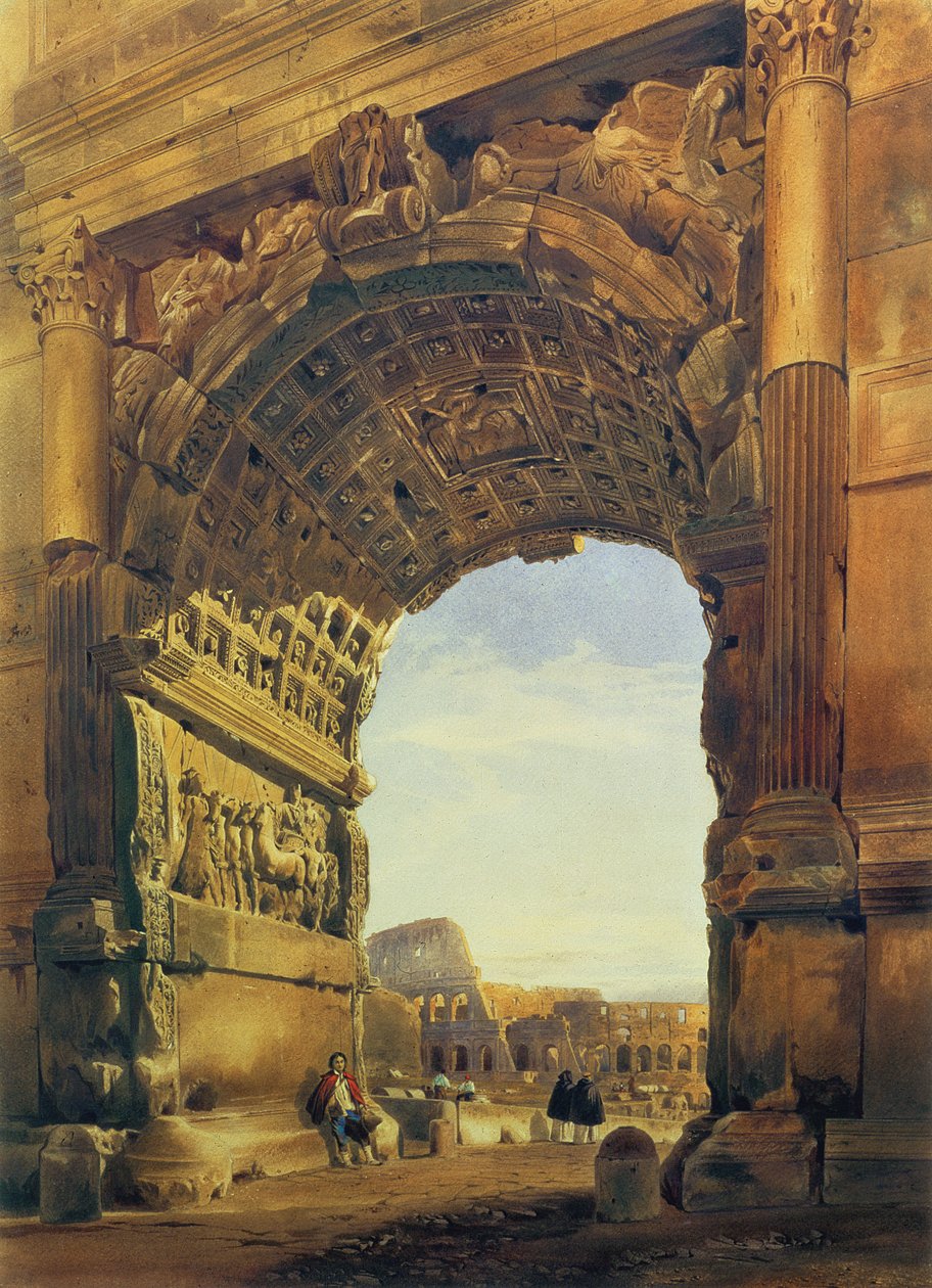 Titusbågen med Colosseum, Rom av Thomas Hartley Cromek