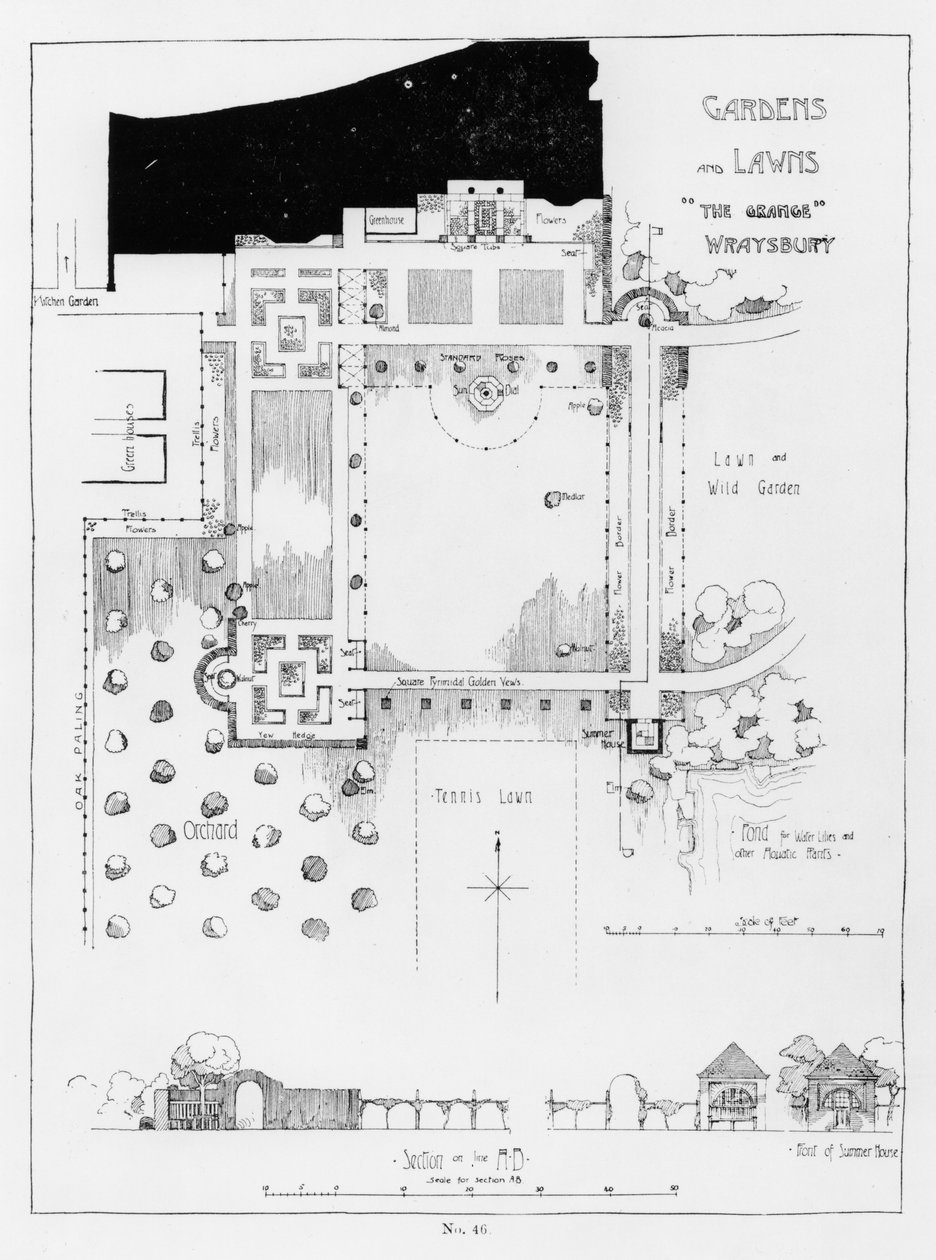 Garden and Lawns, The Grange, Wraysbury, från Thomas Mawsons The Art and Craft of Garden Making, publicerad 1900 av Thomas Hayton Mawson