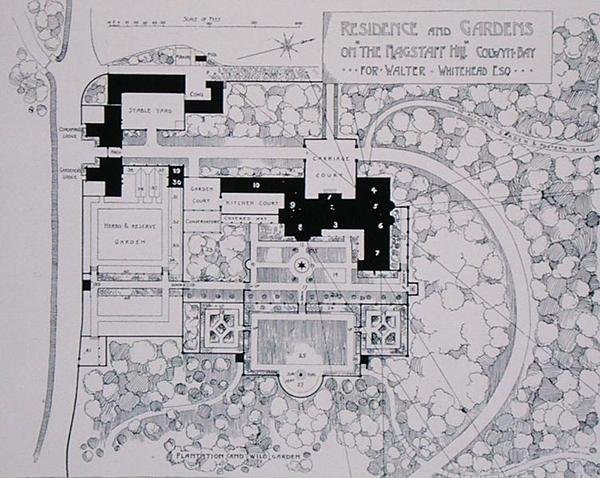 Residence and Gardens on The Flagstaff Hill, Colwyn Bay, för Walter Whitehead Esq, från Thomas Mawsons The Art and Craft of Garden Making, publicerad 1900 (se även 171144) av Thomas Hayton Mawson
