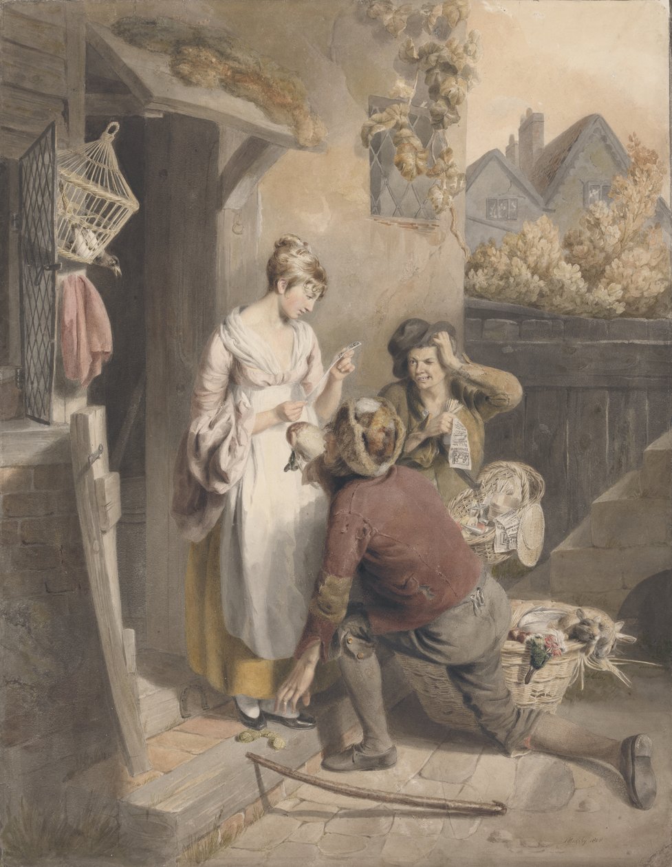 Inattention, 1808 (wc, penna och bläck, svamp och penna på papper) av Thomas Heaphy