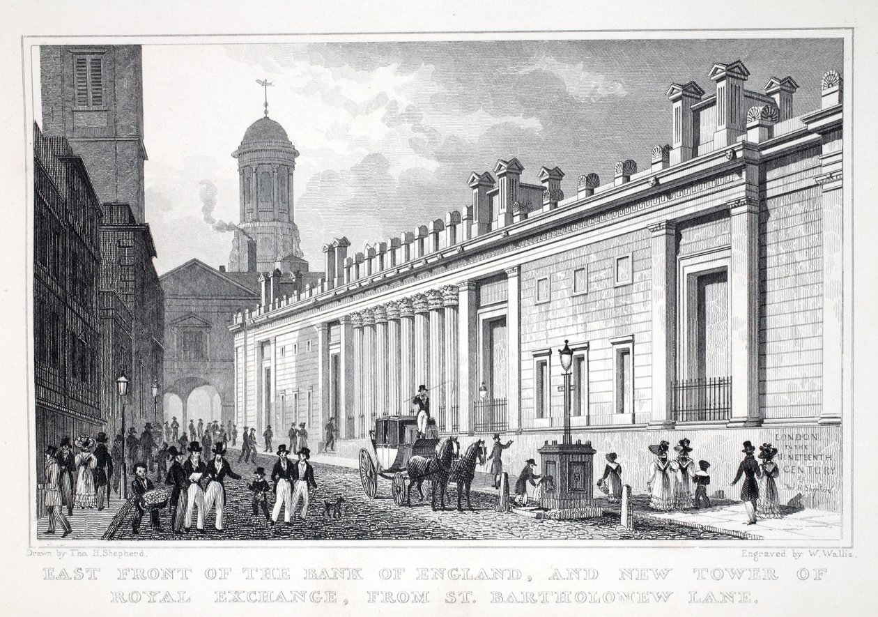 East Front of the Bank of England och New Tower of the Royal Exchange från St Bartholomew Bank, från puben "London and it