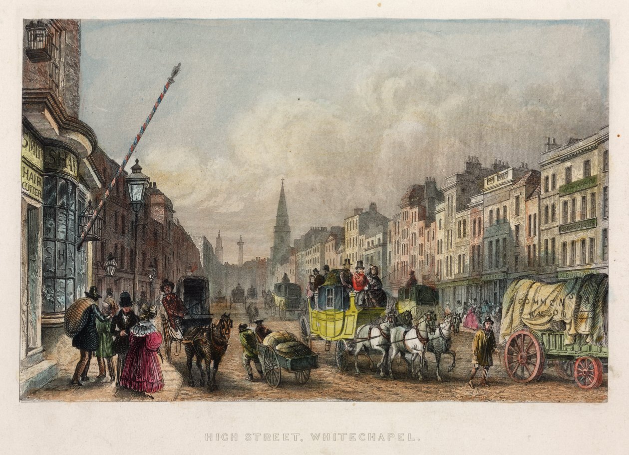 High Street, Whitechapel, från Holmes Great Metropolis av T. Holmes, 1851 av Thomas Hosmer after Shepherd