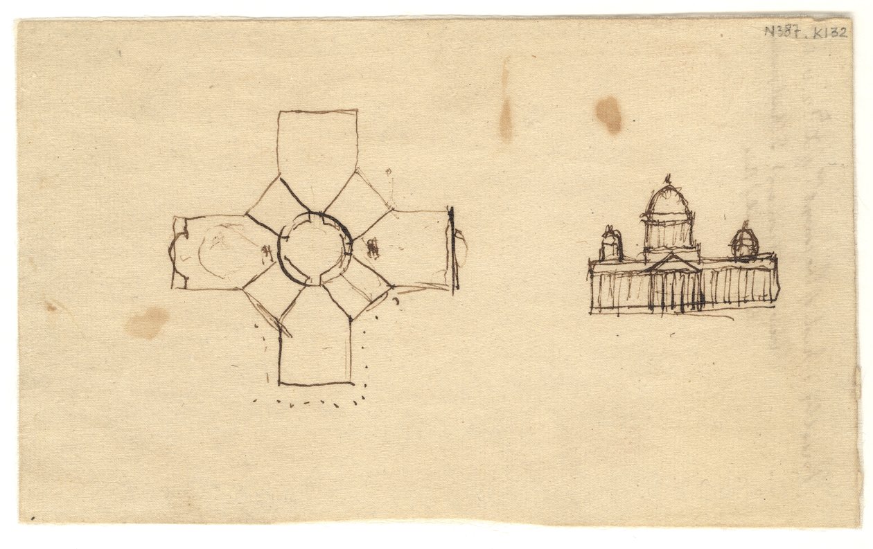 Washington: Capitol, study plan and elevation, 1792 (bläck på papper) av Thomas Jefferson