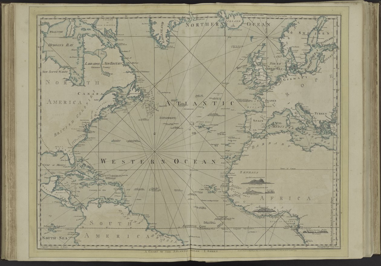 Atlanten eller västra oceanen från Västindiens atlas, 1775 av Thomas Jefferys
