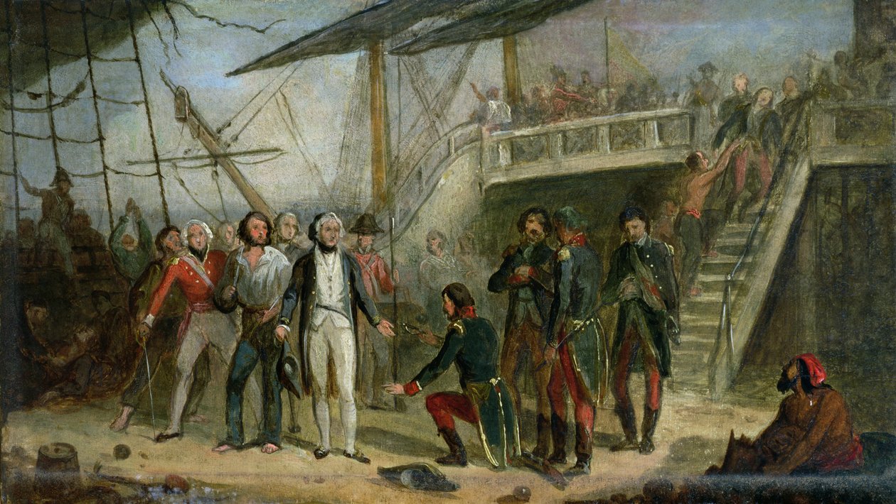 Nelson går ombord på "San Josef" den 14 februari 1797 efter Sir John Jervis seger utanför Cape St. Vincent av Thomas Jones