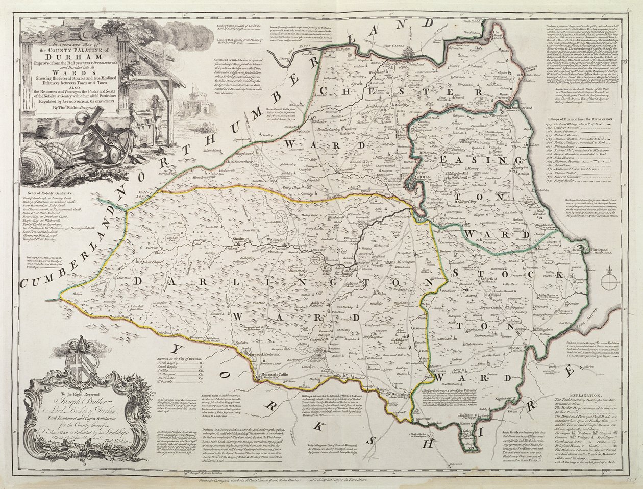 Karta över Durham, 1777 (handfärgad gravyr) av Thomas Kitchin