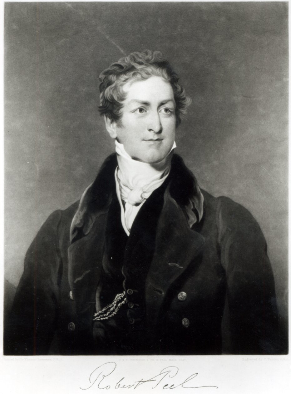 Porträtt av Sir Robert Peel (1788-1850) graverad av C. Turner av Thomas Lawrence