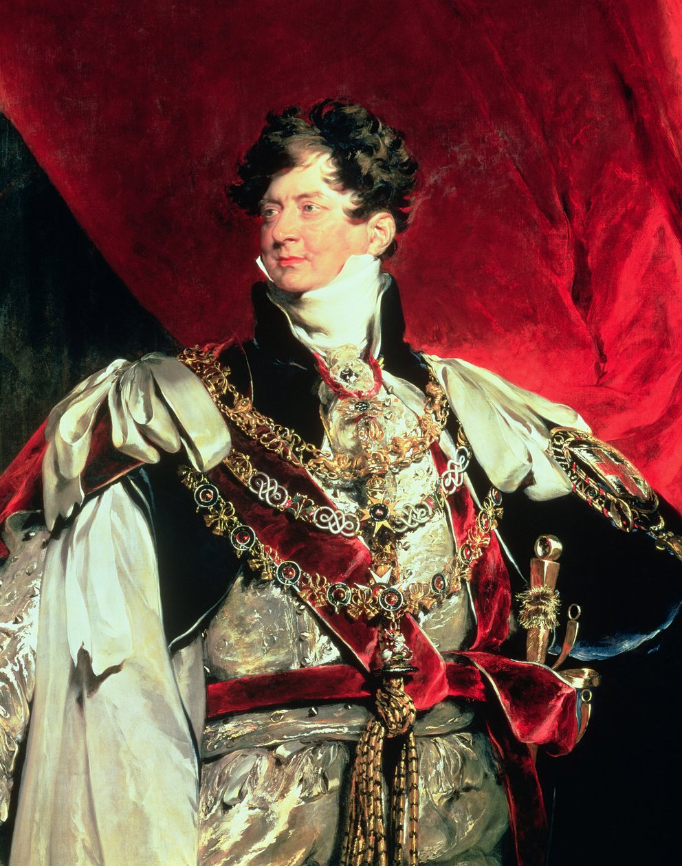 Prinsregenten, senare George IV (1762-1830) i sin strumpebandsrock (detil av 61203) av Thomas Lawrence