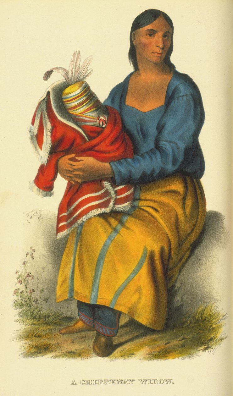 A Chippeway widow, 1854 (handfärgad litho) av Thomas Loraine McKenney