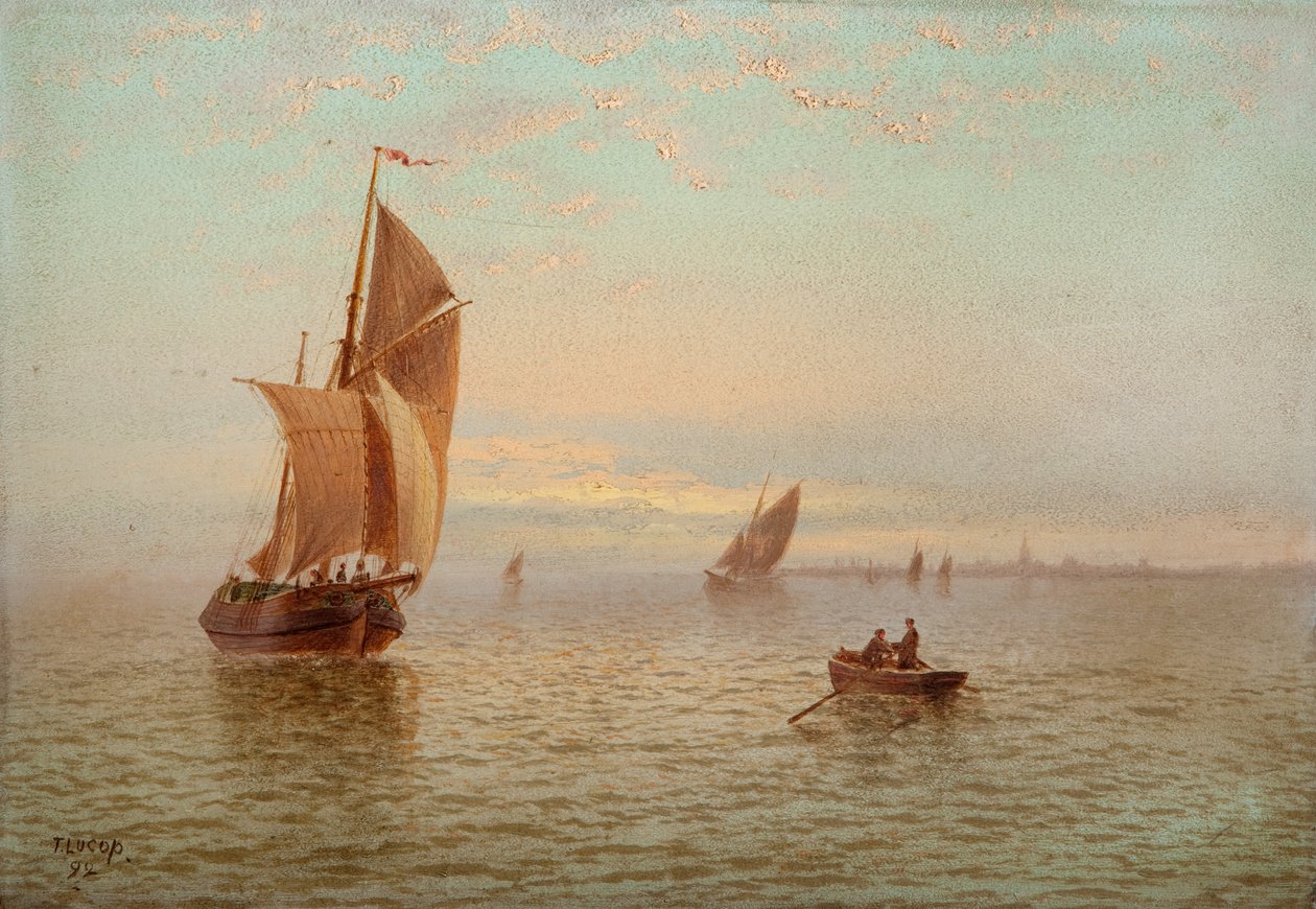 Kväll, kustlandskap, 1892 av Thomas Lucop