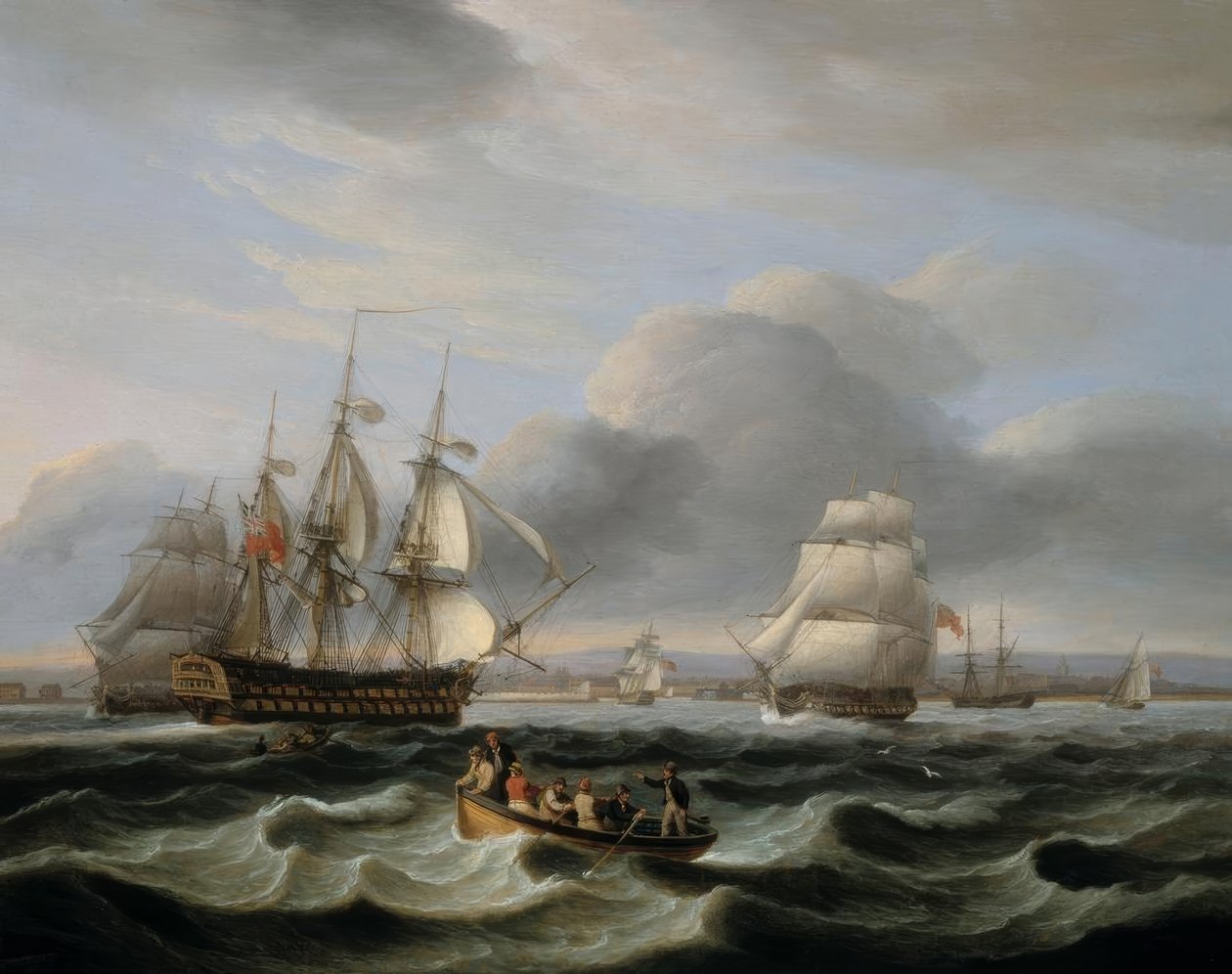 Brittiska krigsmän och annan sjöfart utanför Portsmouths hamn av Thomas Luny