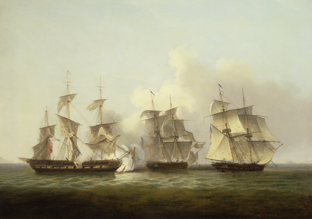 HMS Gore i aktion med de franska briggarna Palinure och Pilade (se även 197355) av Thomas Luny