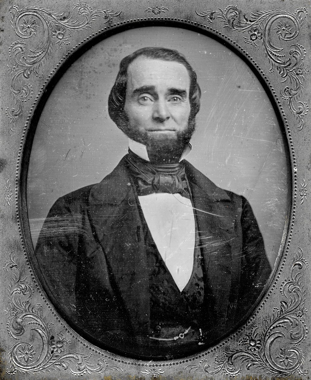 Porträtt av Dr. Thomas Reyburn of Olive Street mellan fjärde och femte gatorna i St. Louis. Reyburn Face har blivit färgat med rosa pigment av Thomas M. Easterly