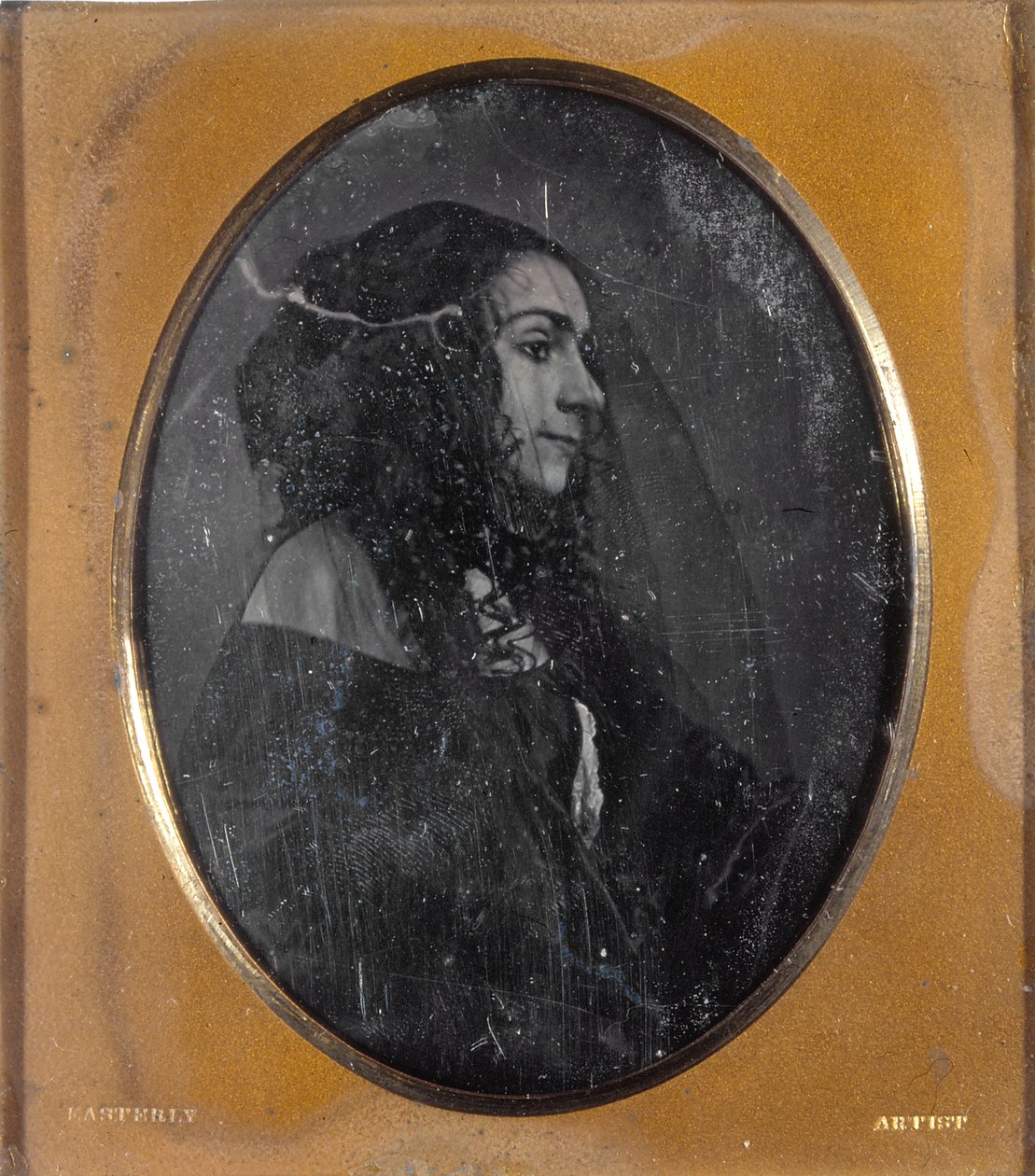 Portrait of Lola Montez in profile with a black veil av Thomas M. Easterly