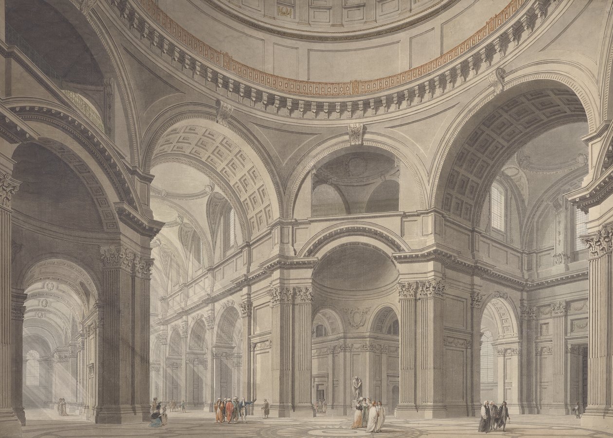 Interiör av St. Pauls Cathedral, ca 1792 (grafit, wc och penna på papper) av Thomas Malton Jnr.