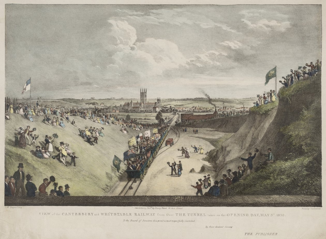Utsikt över Canterbury och Whitstable Railway från över tunneln tagen på öppningsdagen, 3 maj 1830 av Thomas Mann Baynes