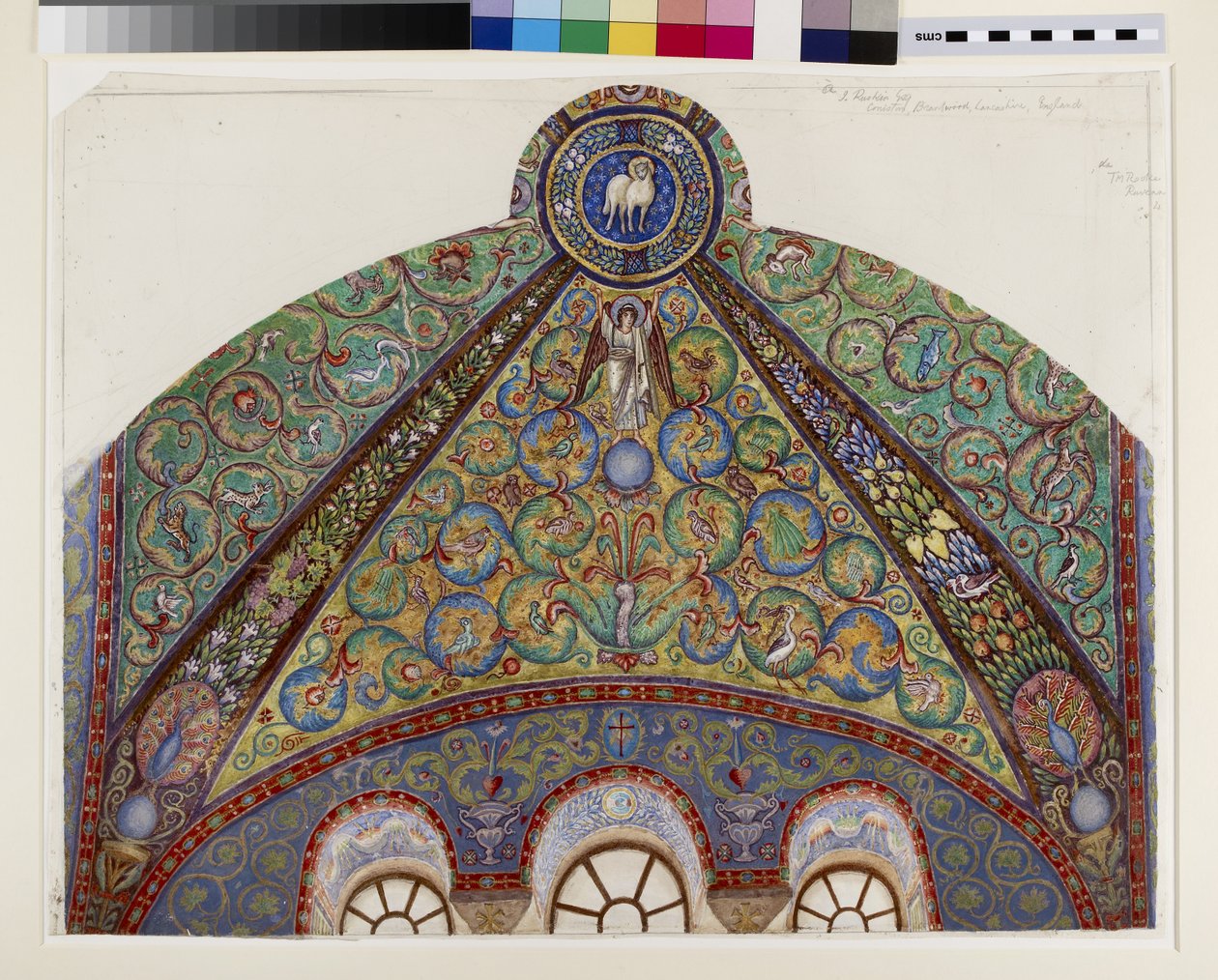 Teckning av mosaiker i valvet av kanslern i San Vitale, Ravenna, 1884 (akvarell, kroppsfärg och guldfärg över grafit på vävt papper) av Thomas Matthews Rooke