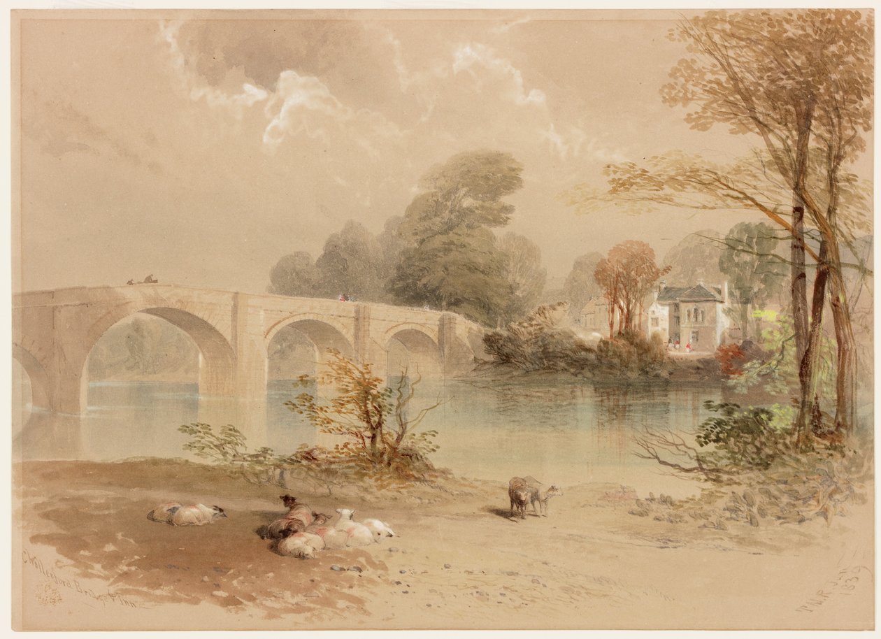 Chollerford Bridge and Inn (kroppsfärg) av Thomas Miles II Richardson