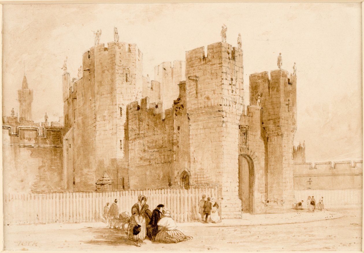 Alnwick Castle (bläck (sepia) och penna på kort) av Thomas Miles Richardson