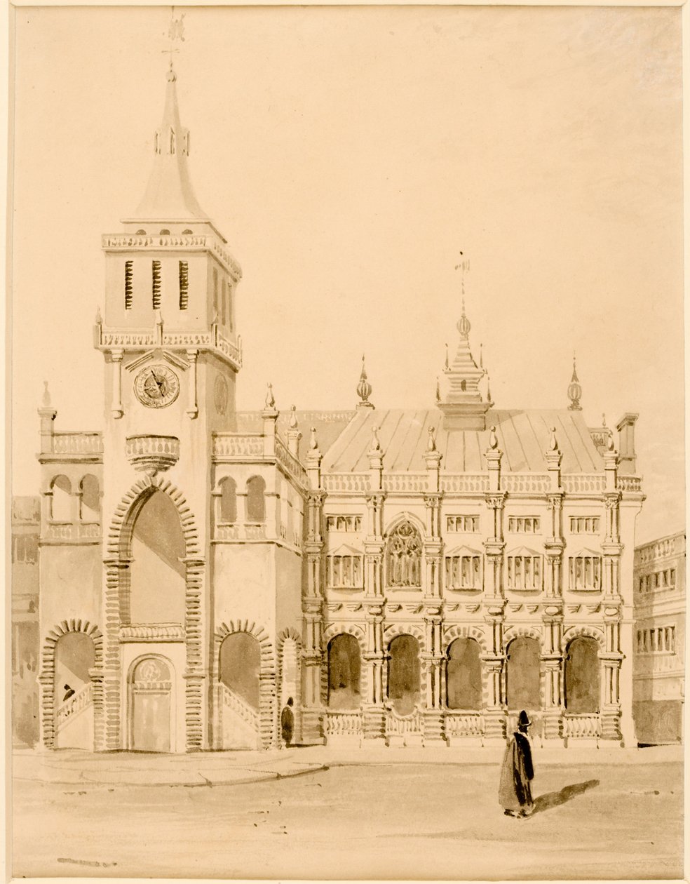 Exteriör av Original Guildhall (bläck (svart) på papper (på kort)) av Thomas Miles Richardson