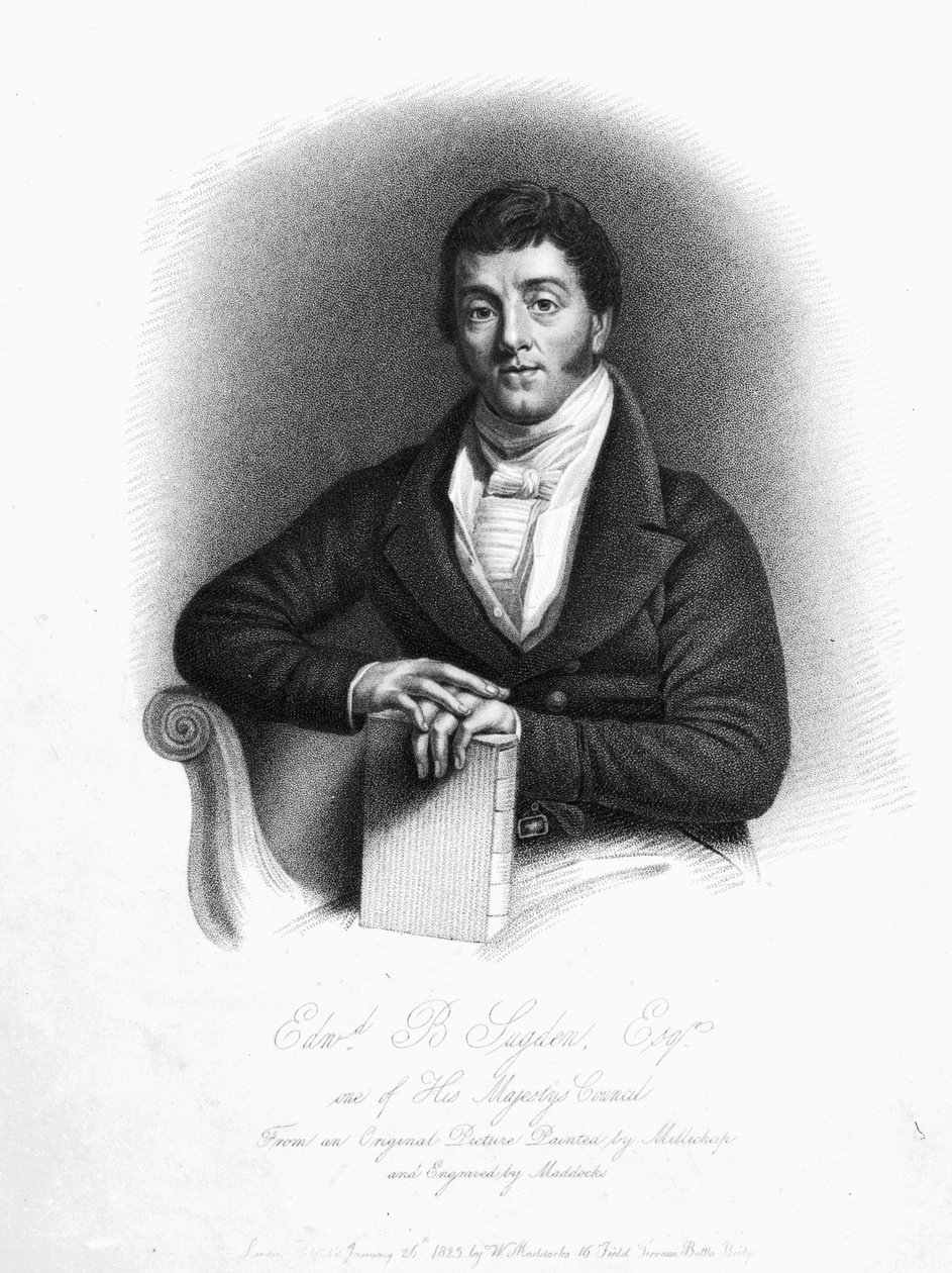 Edward Buttenshaw Sugden, 1st Baron St. Leonards, graveret af Maddocks, 1825 sverige av Thomas Millichap