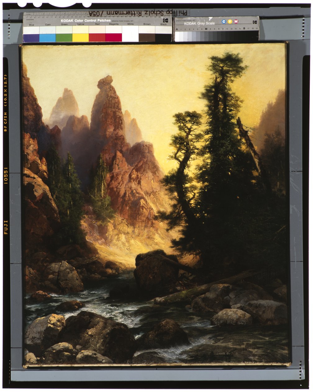 Nedanför Towers of Tower Falls, Yellowstone Park, 1909 av Thomas Moran