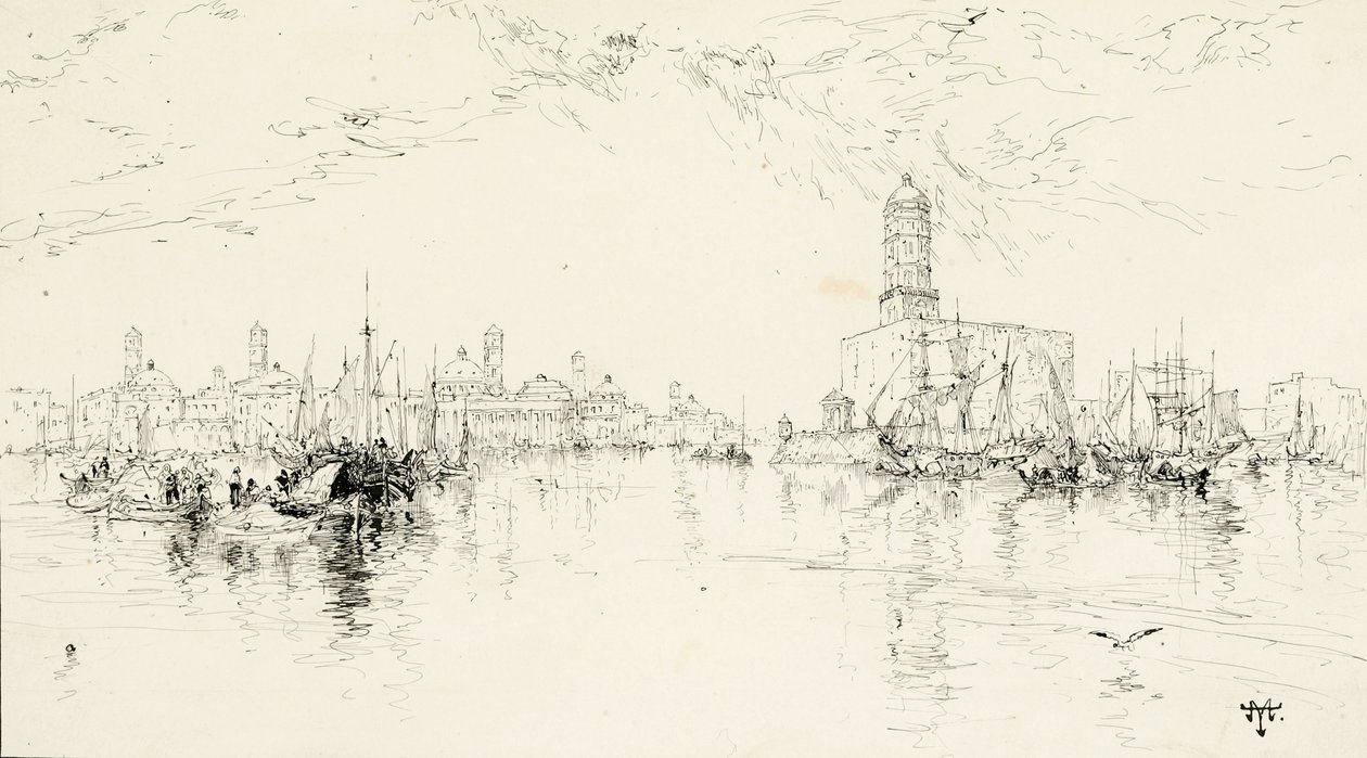 Vera Cruz, Mexicos hamn, 1885 (penna och bläck på gräddtavla) av Thomas Moran